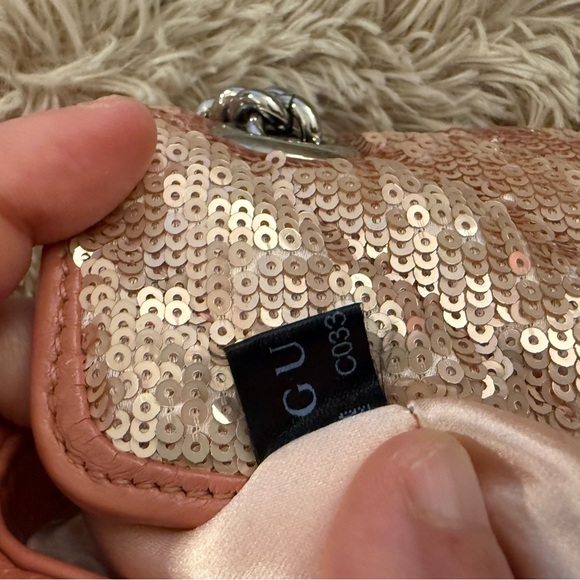 Gucci Sequin Peach Shoulder Bag GG Marmont 22cm - Picture 10 of 10